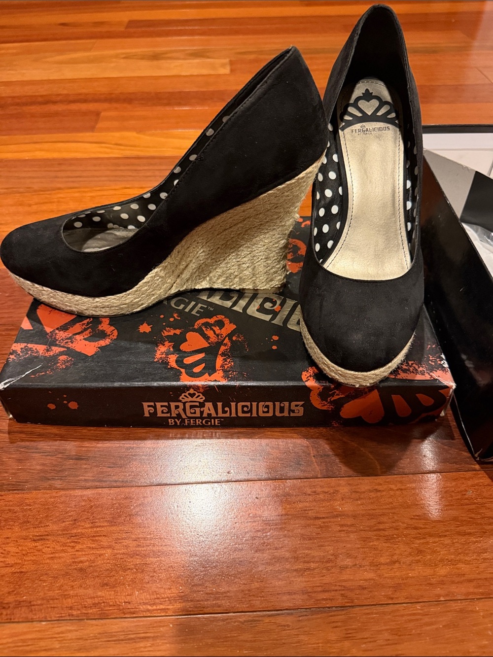 Fergalicious Black Wedge Espadrille Pumps
